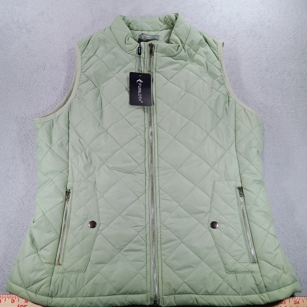 Fuinloth Women Quilted Vest Sage Green Medium Lightweight Zip Up Pockets
